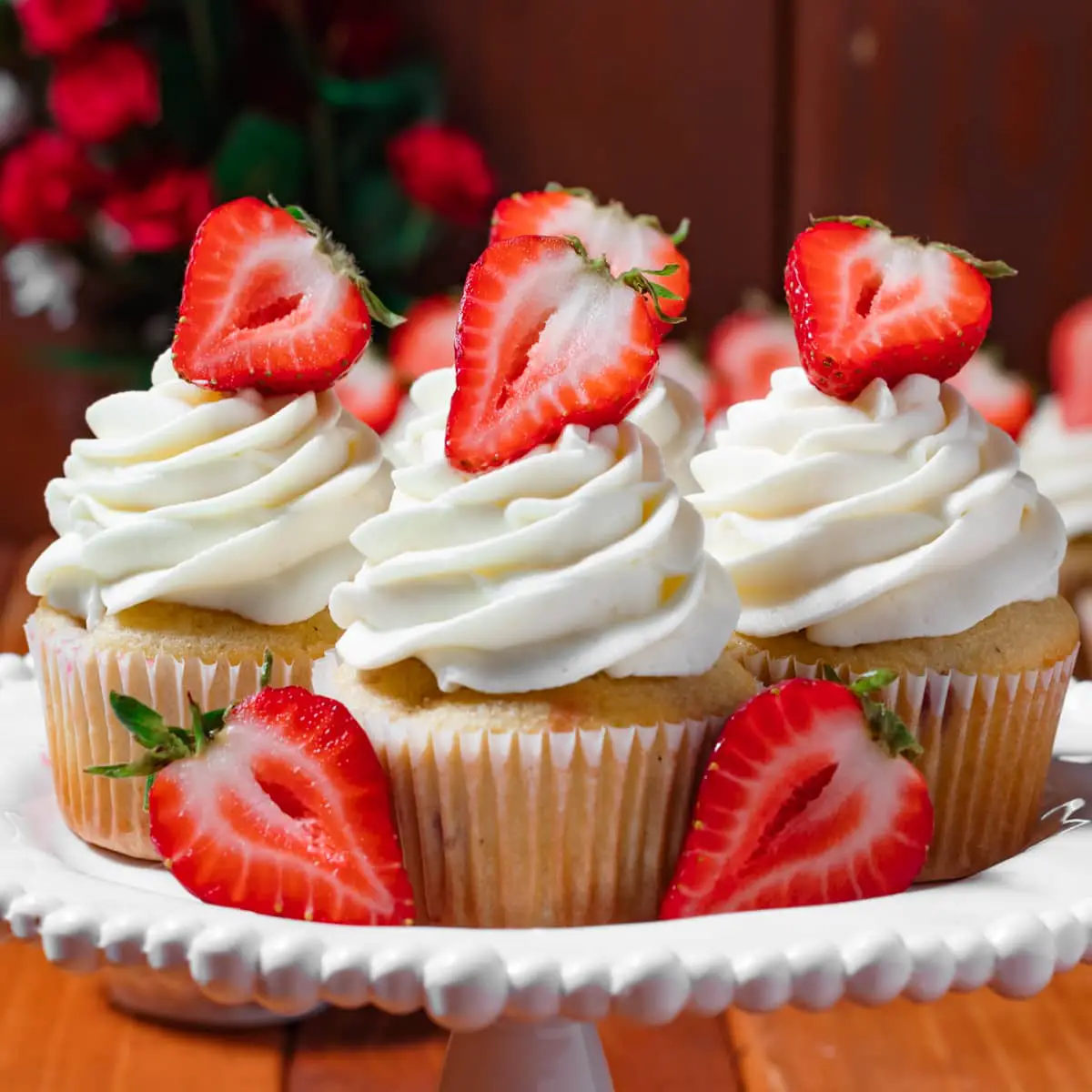 Four Strawberry filled cupcakes